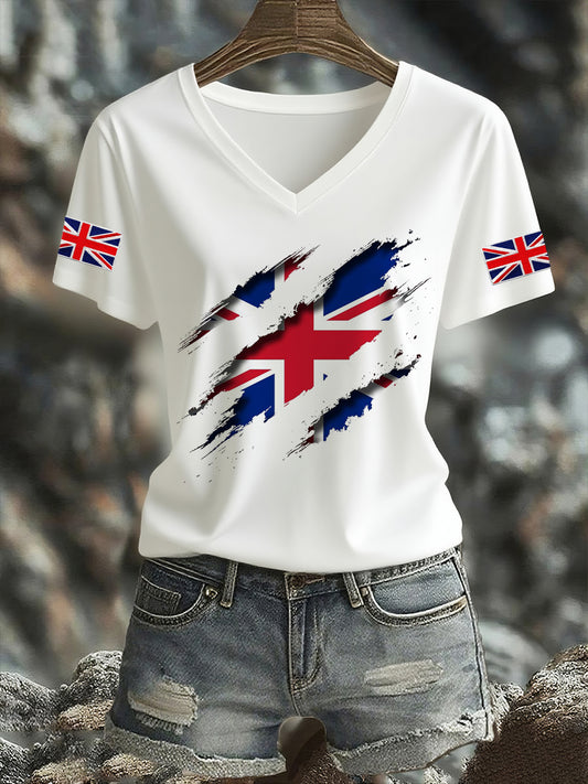 Women's UK Flag Print Casual Short Sleeve Tee