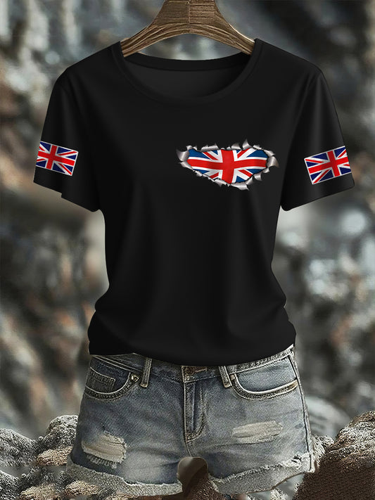 Women's UK Flag Print Casual Short Sleeve Tee