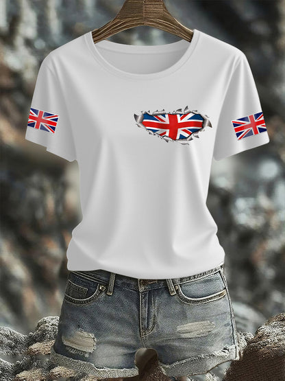 Women's UK Flag Print Casual Short Sleeve Tee