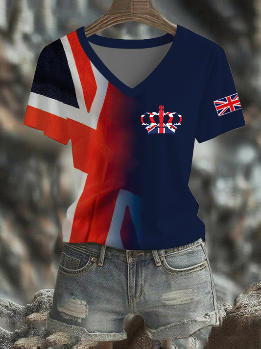 Women's UK Flag Print Casual Short Sleeve Tee