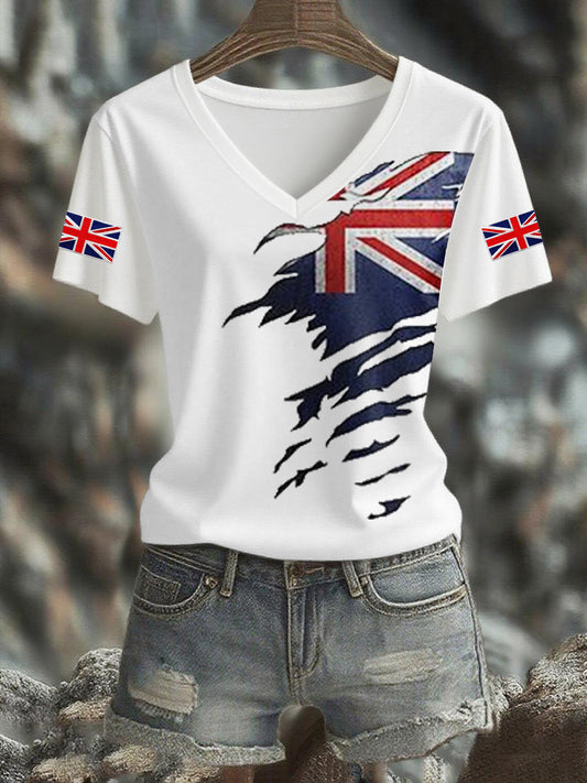 Women's UK Flag Print Casual Short Sleeve Tee
