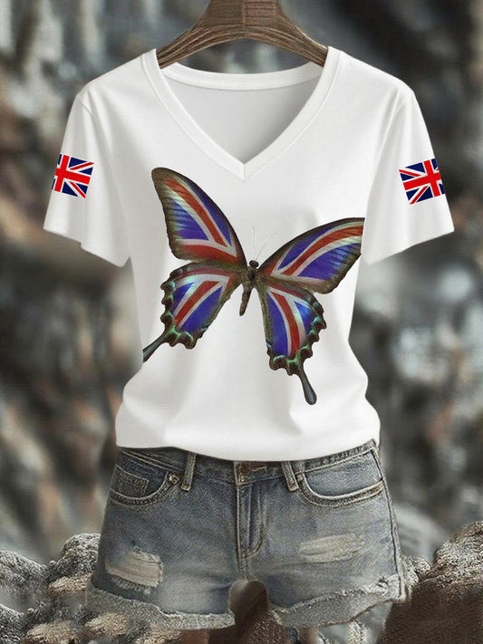 Women's Union Jack butterfly Short-sleeved T-shirt