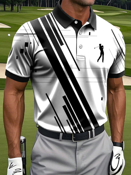 Men's Retro Abstract Stripe Art Print Casual Business Polo Shirt