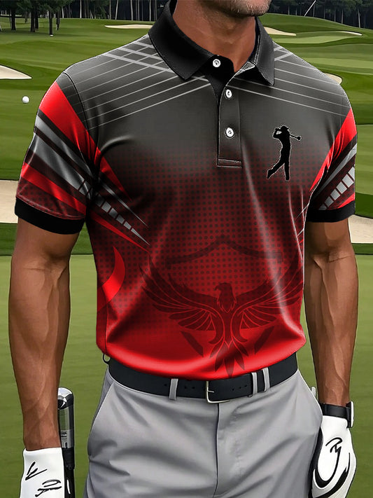 Men's Abstract Gradient Line Art Print Casual Business Polo Shirt