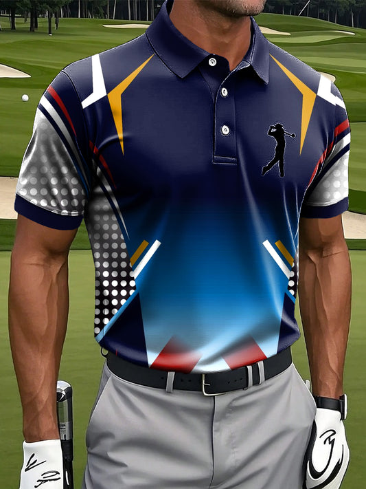 Men's Abstract Gradient Line Color Art Printing Casual Business Polo Shirt