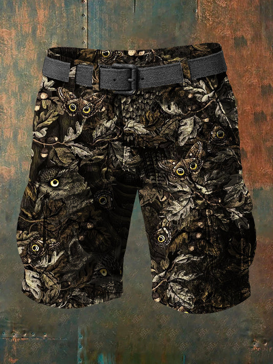 Men's Retro Owl Art Print Casual Shorts