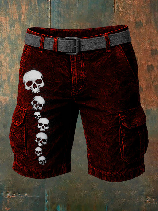 Men's Retro Skull Art Print Casual Shorts