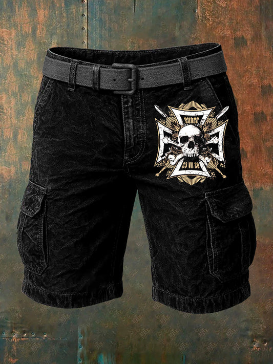 Men's Retro Skull Art Print Casual Shorts