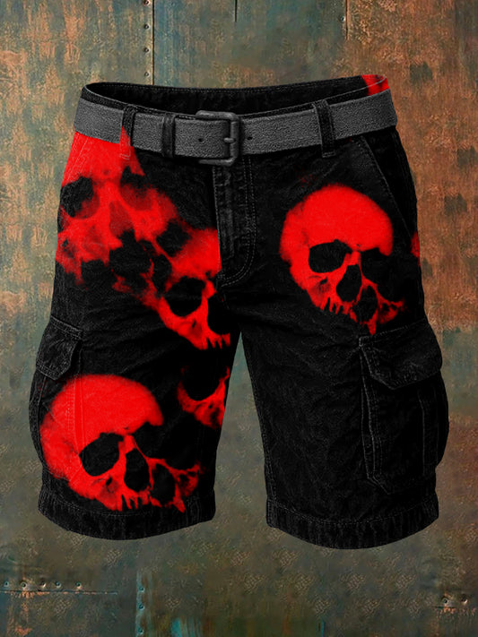 Men's Retro Skull Art Print Casual Shorts