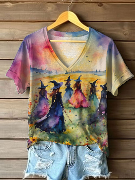 Women's Halloween Witch Print Casual T-Shirt