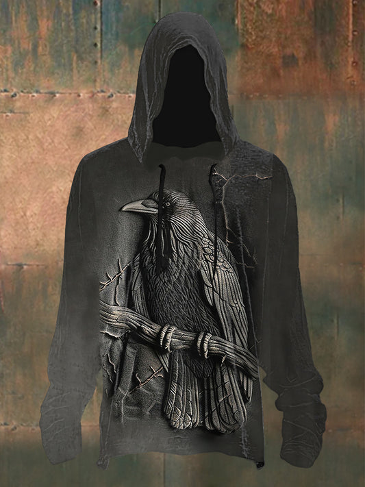 Men's Halloween Crow Drop-Shoulder Hoodie (No Pockets)