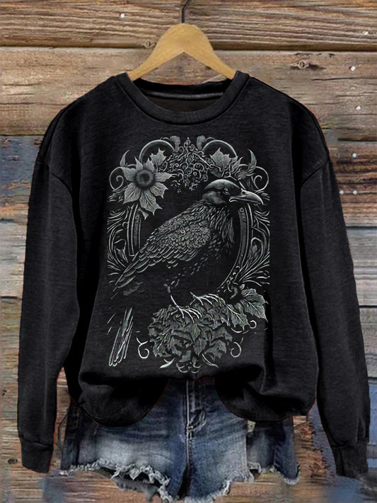 Women's Halloween 3D Gothic Crow Sweatshirt