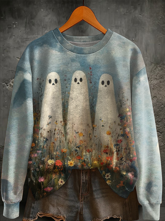 Women's Halloween Ghost Print Regular Sweatshirt