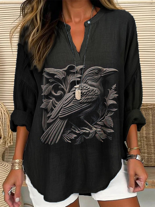 Women's Halloween 3D Gothic Crow Casual Long Sleeve Shirt
