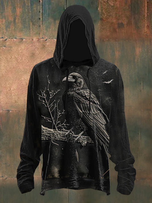 Men's Halloween Crow Drop-Shoulder Hoodie (No Pockets)