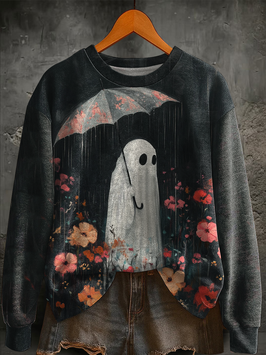 Women's Halloween Ghost Print Regular Sweatshirt