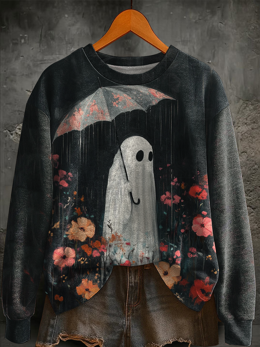 Women's Halloween Ghost Print Regular Sweatshirt