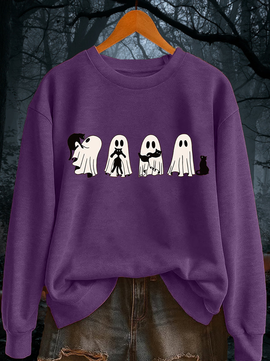 Women's Vintage Halloween Ghost Cat sweatshirt