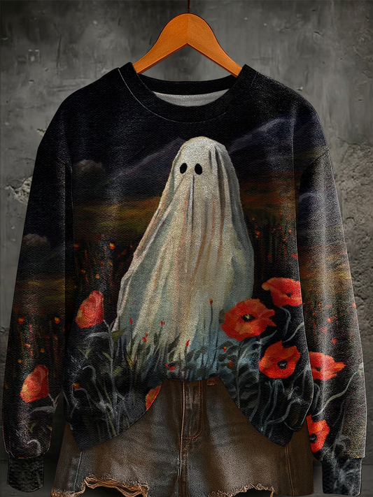 Women's Halloween Ghost Print Regular Sweatshirt