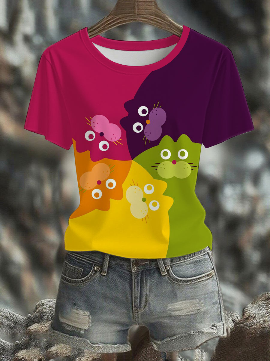 Women's Animal Cat Printed T-shirt