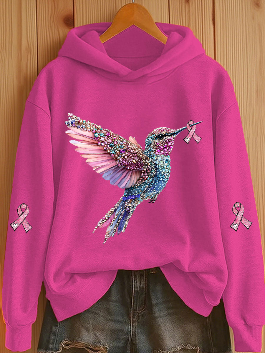 Women's Pink Ribbon Print Casual Hoodie