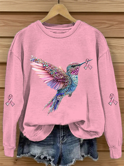 Women's Pink Ribbon Print Casual Sweatshirt