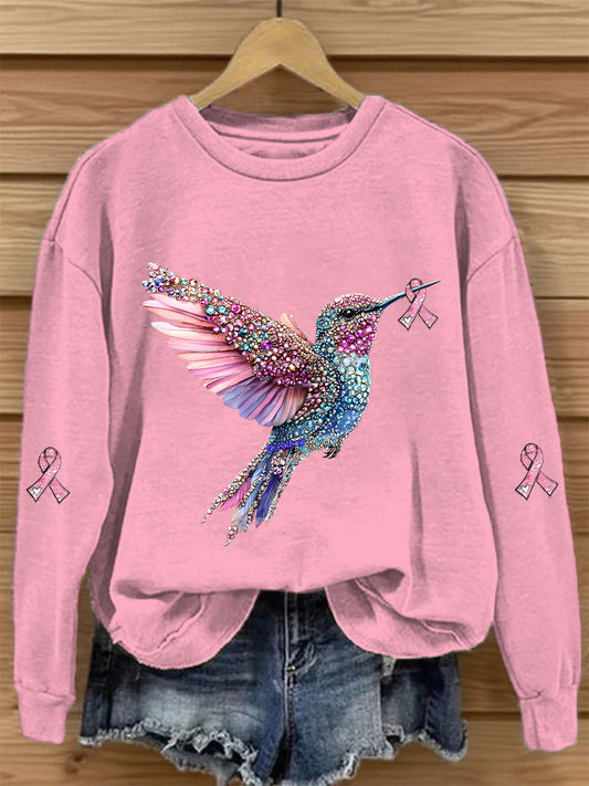 Women's Pink Ribbon Print Casual Sweatshirt