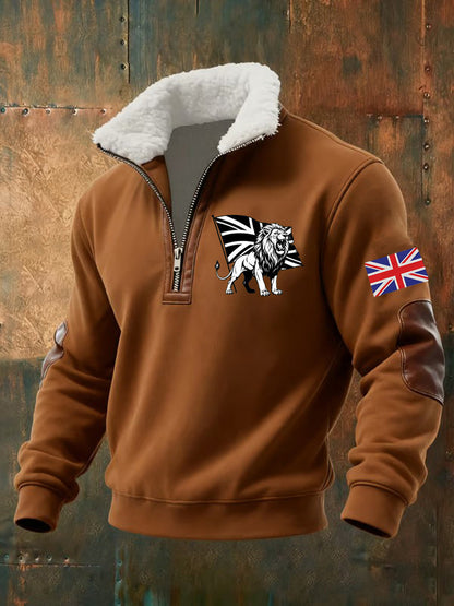 Men's Vintage England Flag Lion Printed Sweatshirt