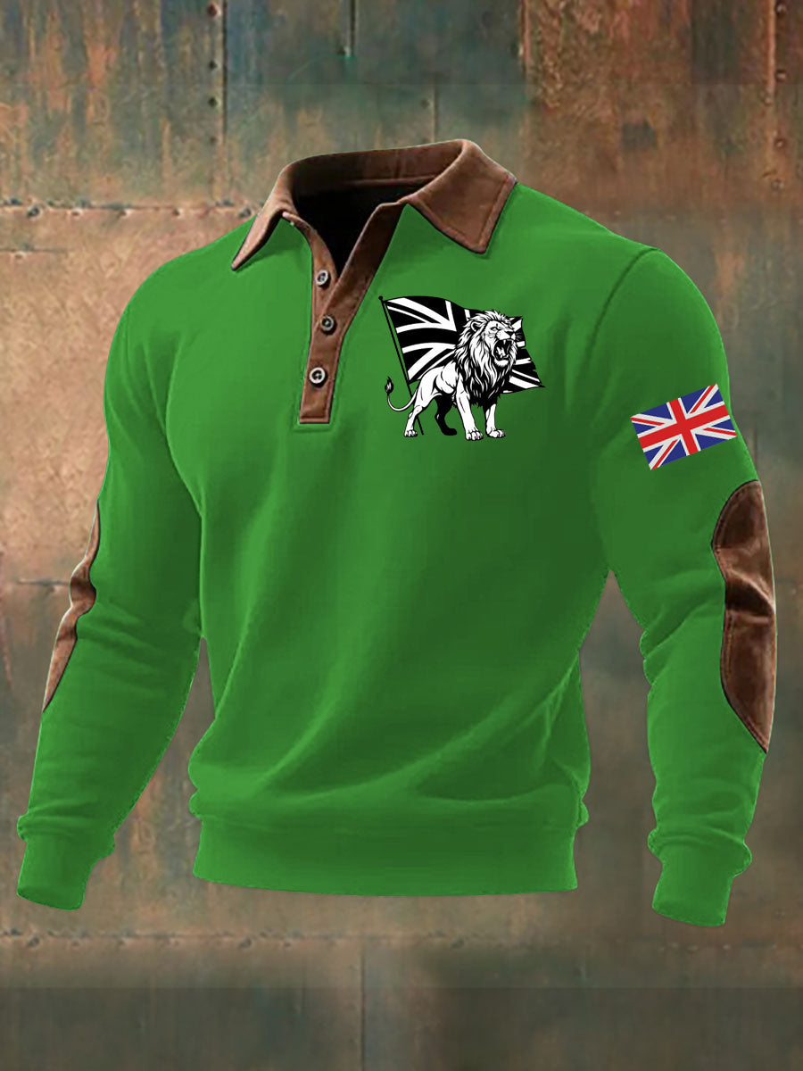 Men's Vintage England Flag Lion Printed Shirt