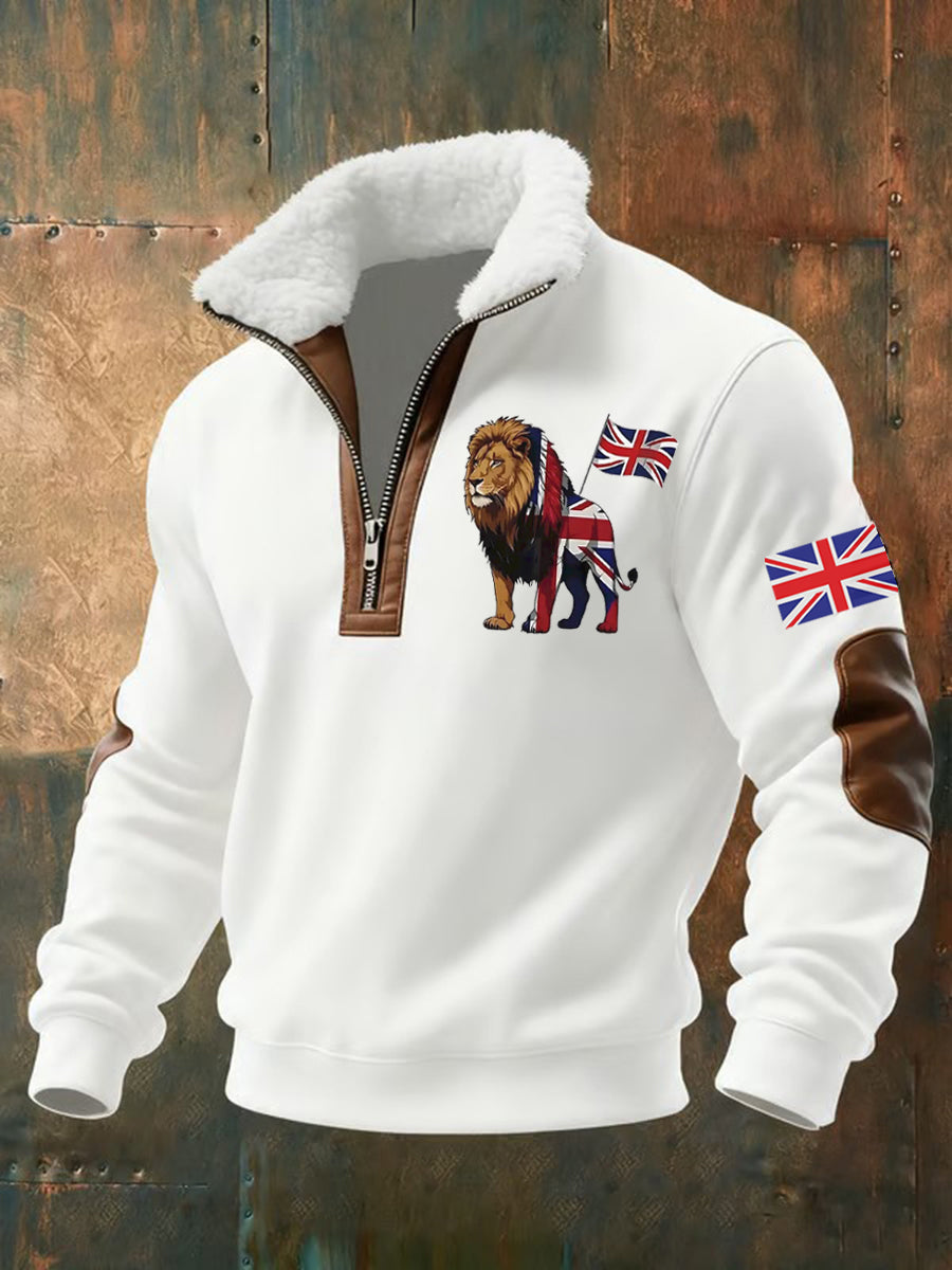 Men's Vintage England Flag Lion Printed Sweatshirt