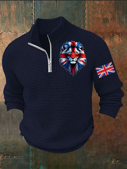 Men's Vintage England Flag Lion Printed Sweater