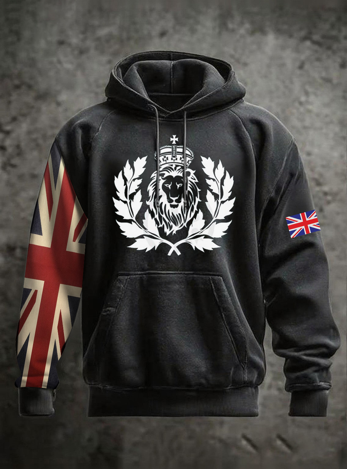 Men's Vintage England Flag Lion Printed Hoodie