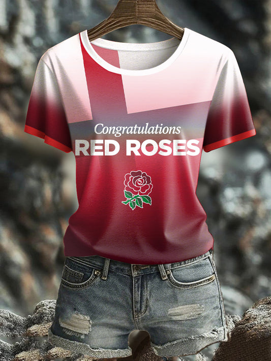Women's England Rugby Lover Roses Printed T-Shirt