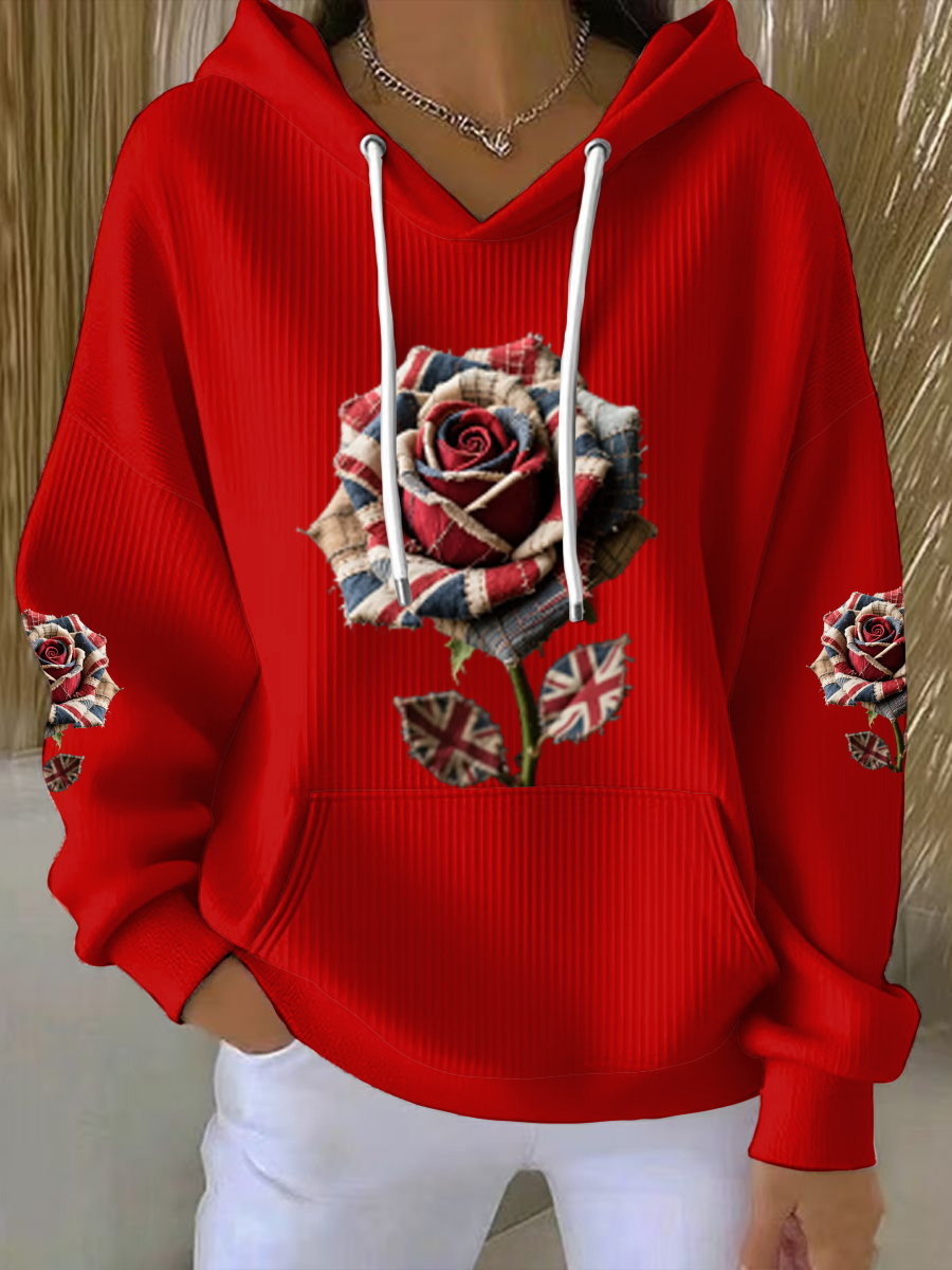 Women's British Rose Printed Hoodie