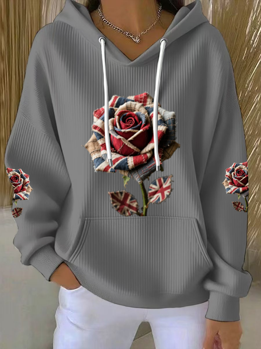 Women's British Rose Printed Hoodie