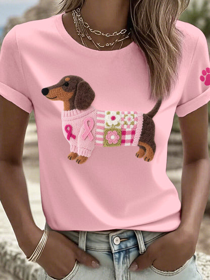 Women's Felt Art Dachshund Pattern T-Shirt
