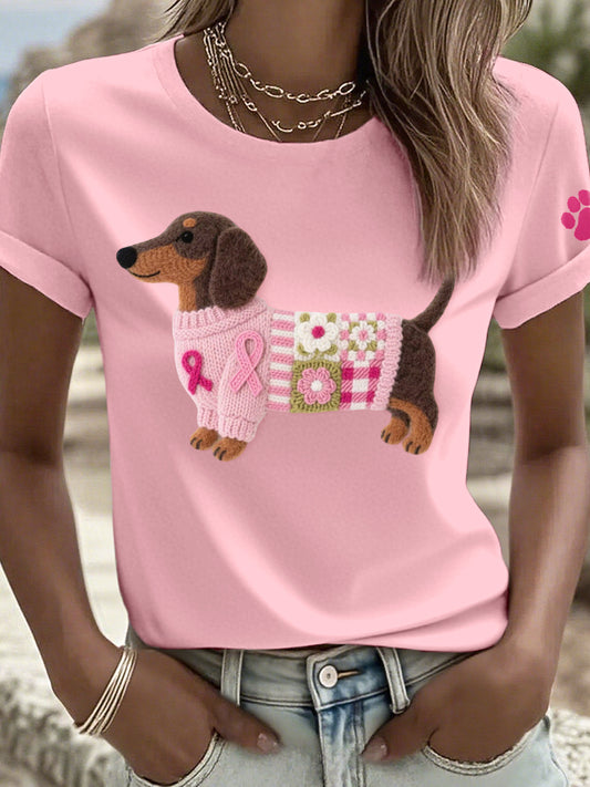 Women's Felt Art Dachshund Pattern T-Shirt
