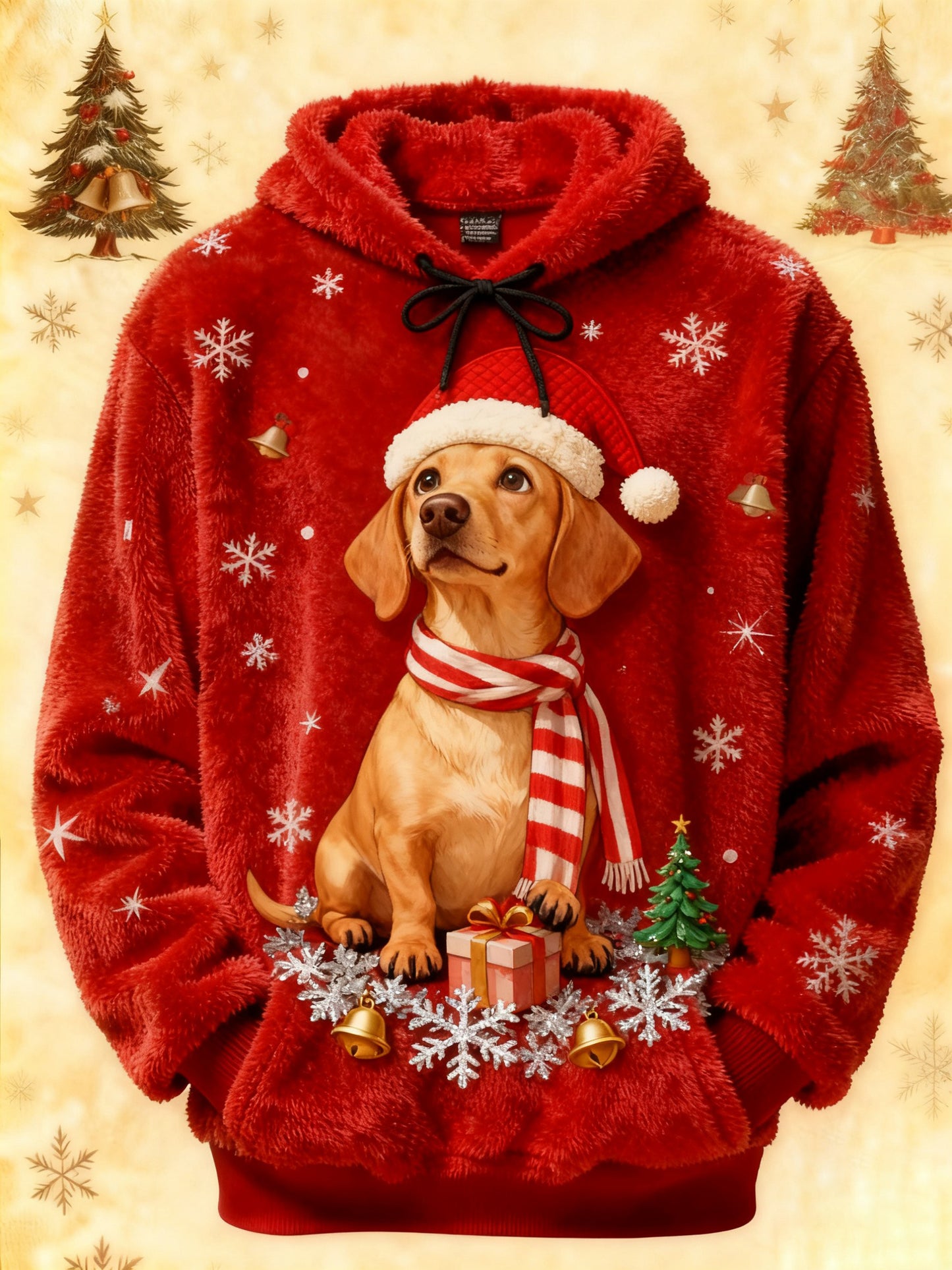 Women's Vintage Christmas Dog Printed Hoodie
