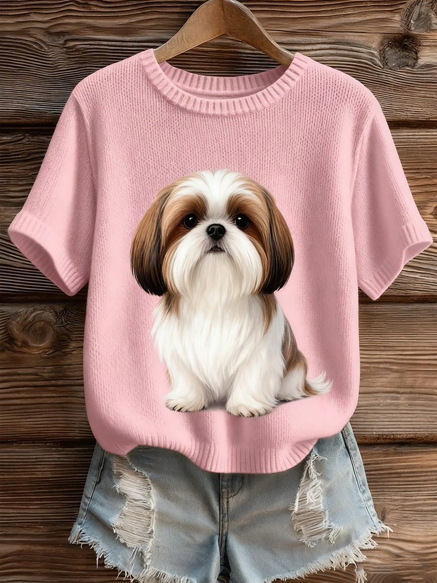 Women's Artistic Animal Print Comfortable Knit Short Sleeve Top