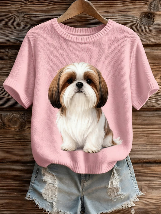 Women's Artistic Animal Print Comfortable Knit Short Sleeve Top