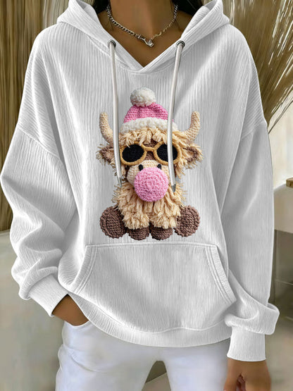Women's Christmas Highland Cow Print Casual Hoodie