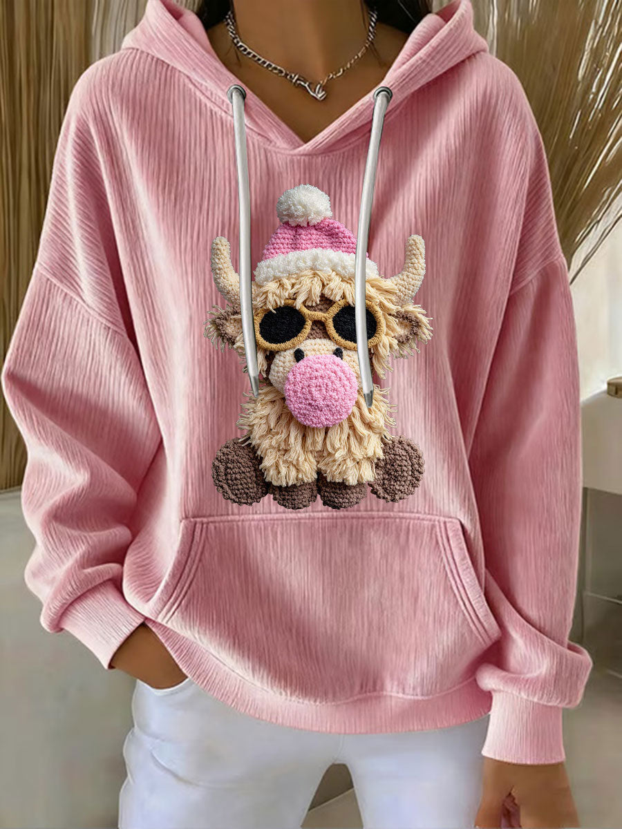 Women's Christmas Highland Cow Print Casual Hoodie