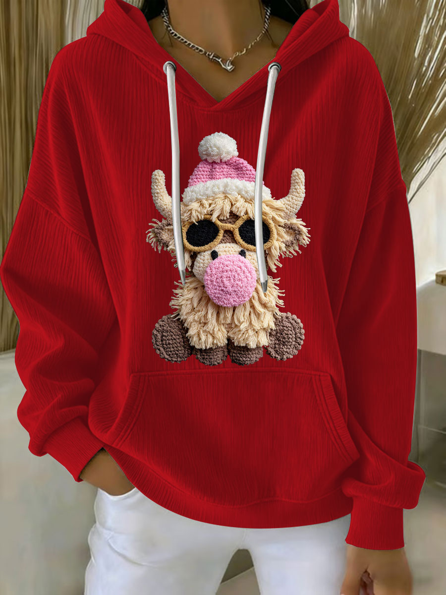 Women's Christmas Highland Cow Print Casual Hoodie