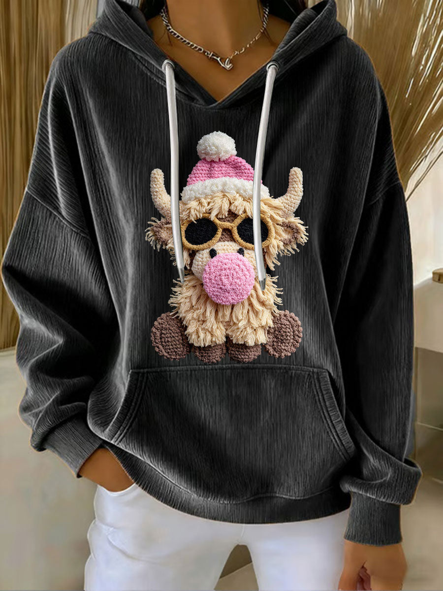 Women's Christmas Highland Cow Print Casual Hoodie