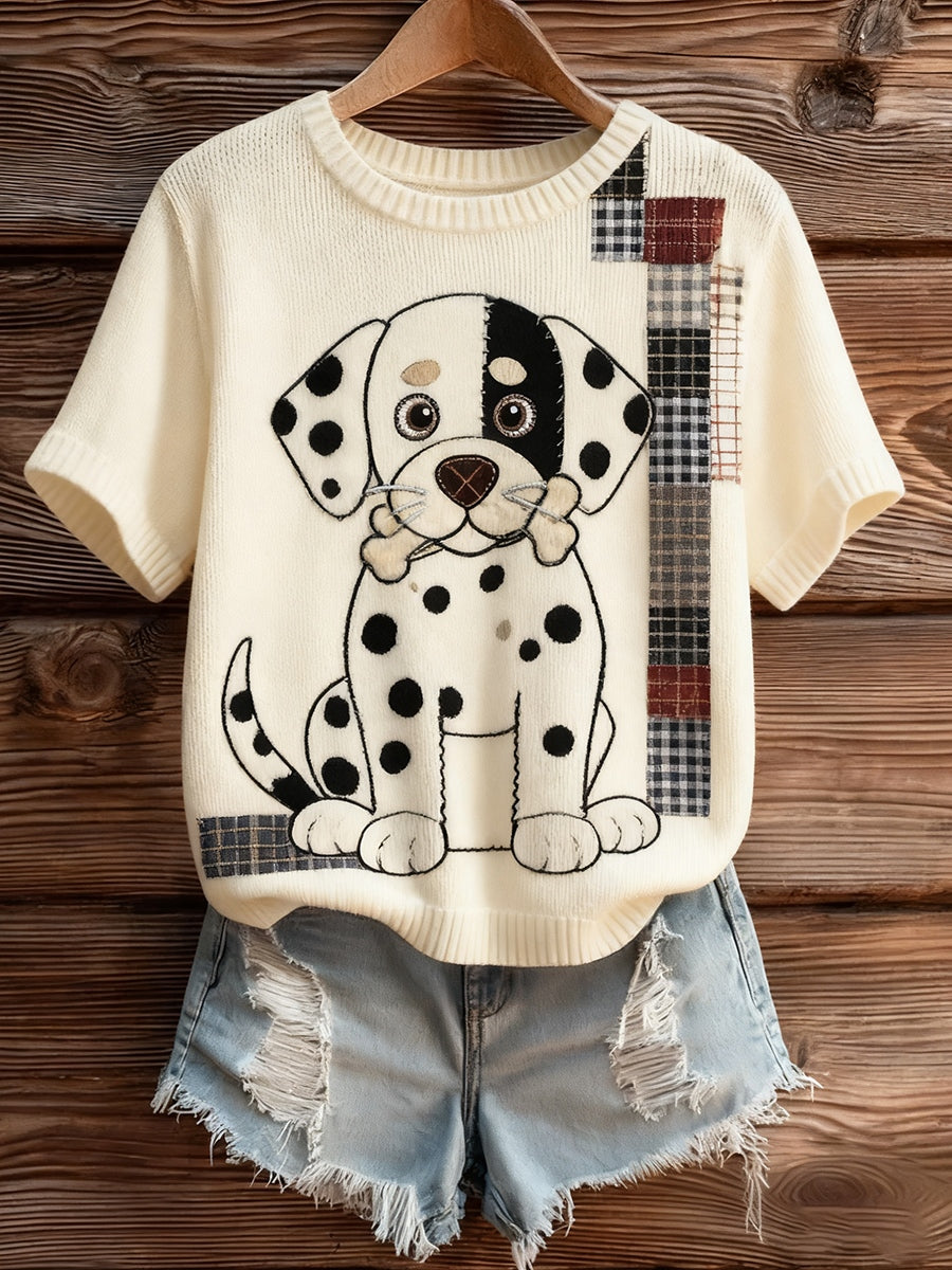 Women's Artistic Animal Print Comfortable Knit Short Sleeve Top