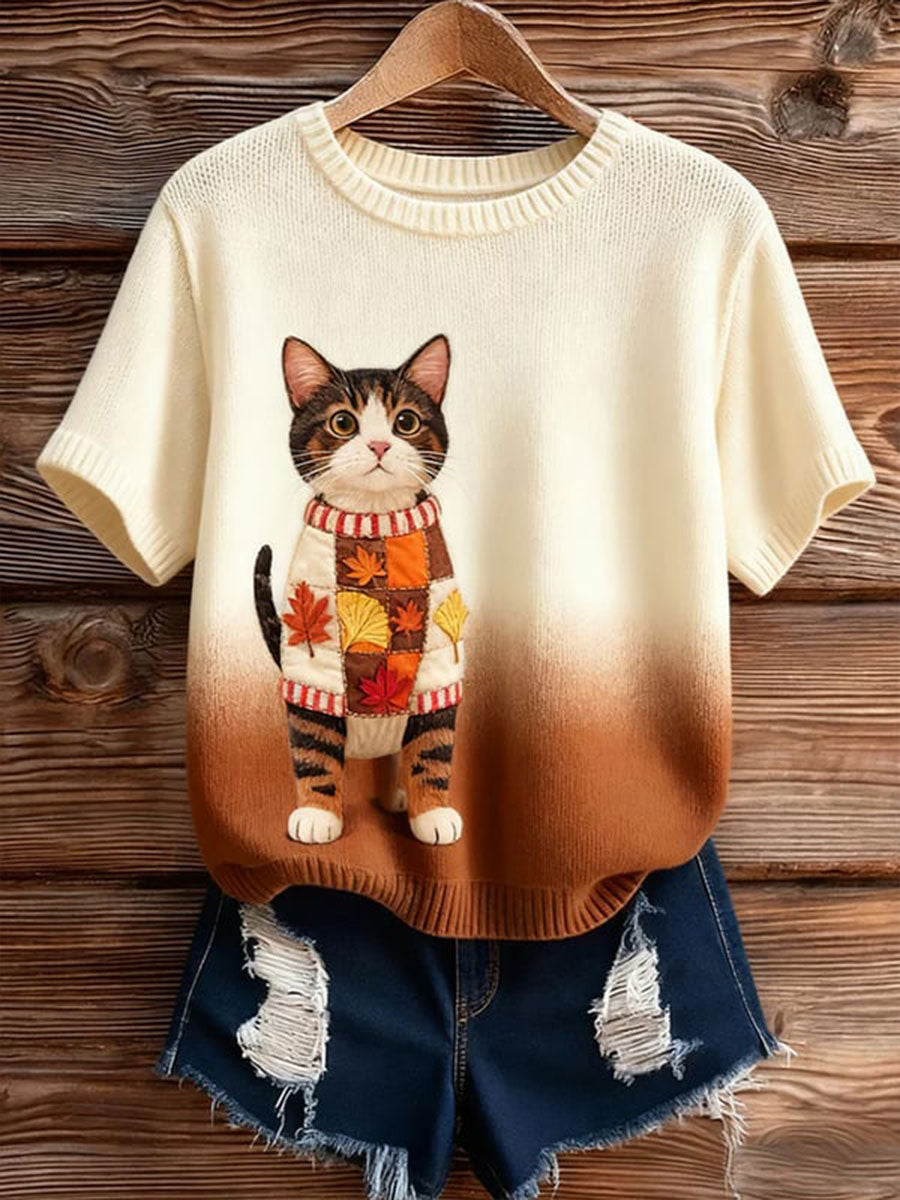 Women's Autumn Cat Short-sleeved T-shirt