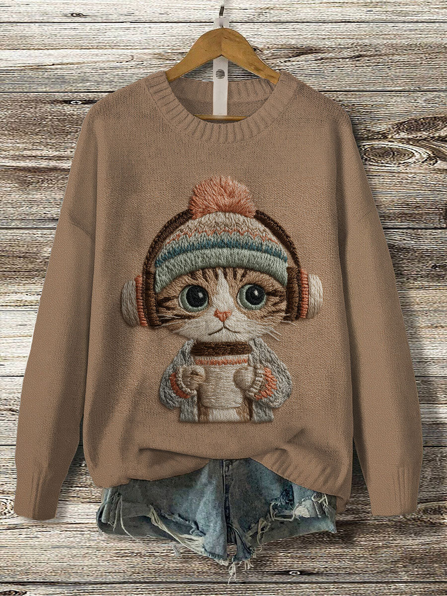 Women's Autumn And Winter Headphones Cat Sweater