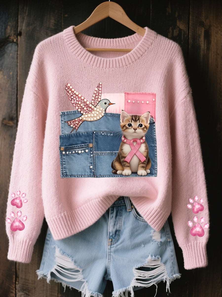 Women's Breast Cancer Awareness Cat Hummingbird Tops