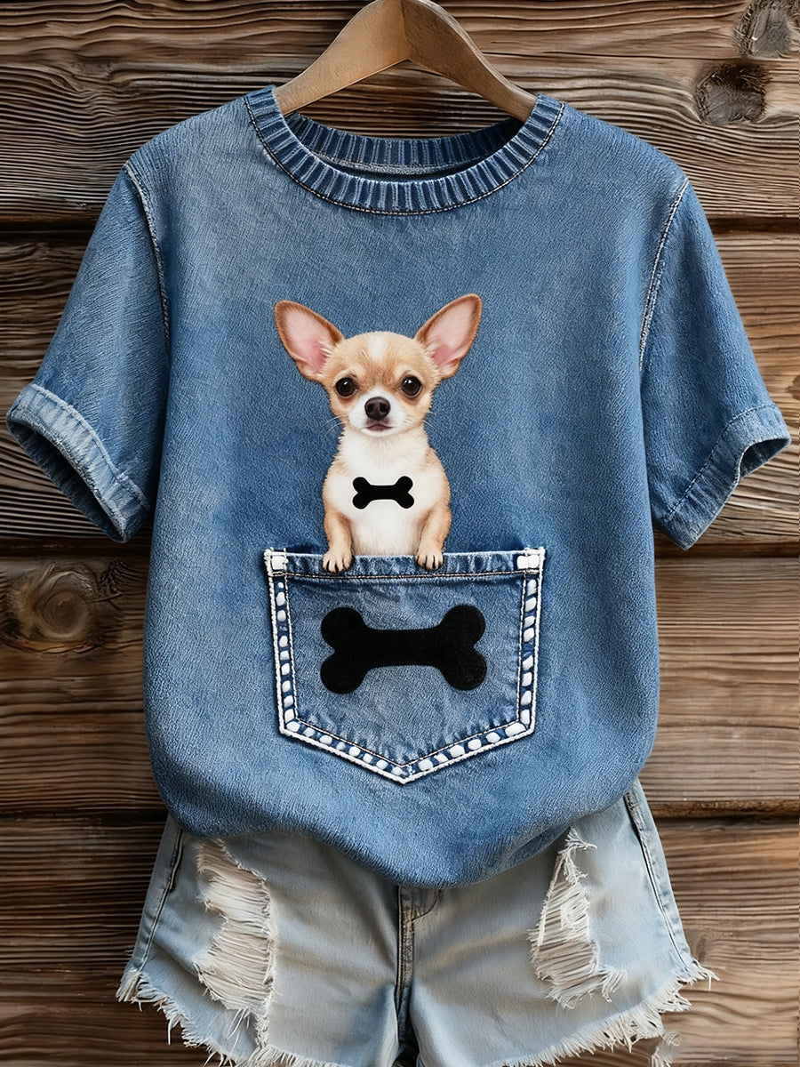 Women's Artistic Animal Print Comfortable Knit Short Sleeve Top