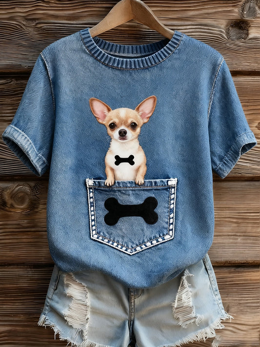 Women's Artistic Animal Print Comfortable Knit Short Sleeve Top